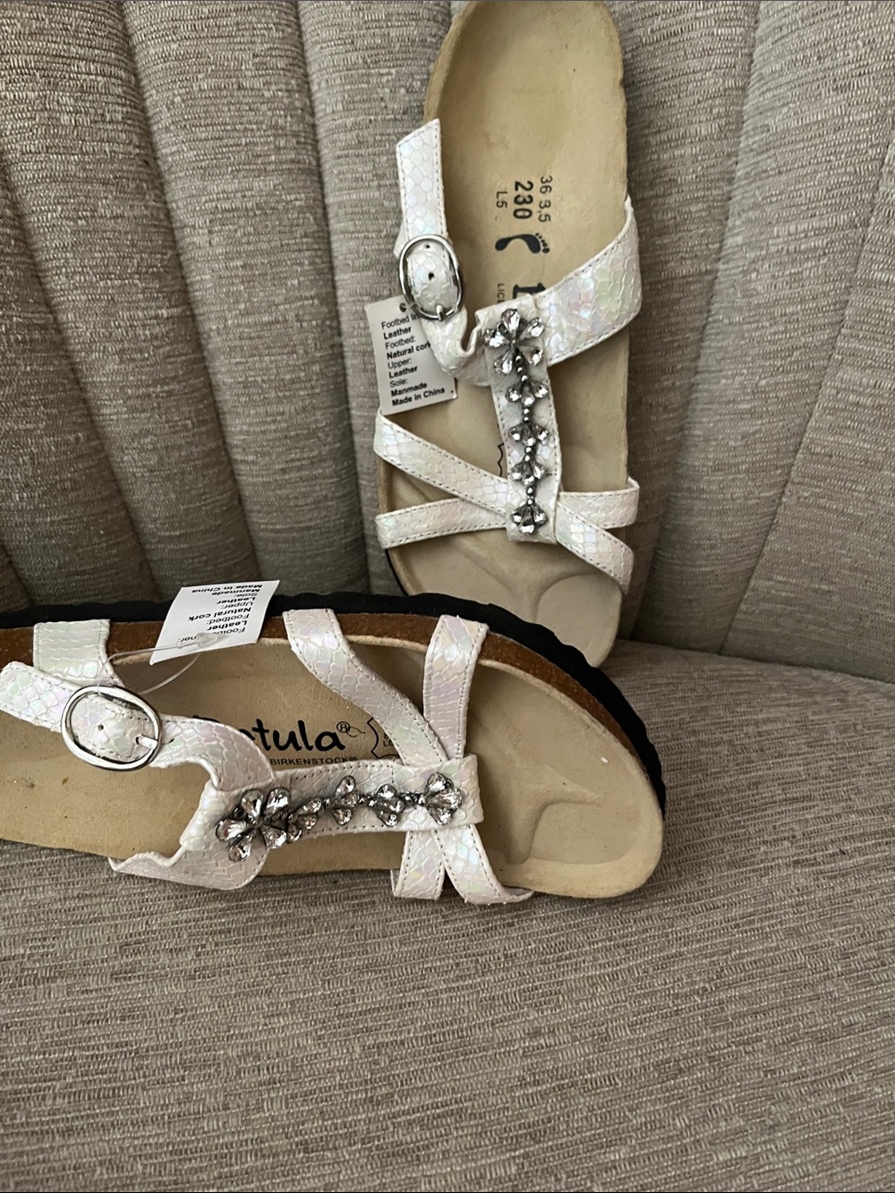 Birkenstock White Iridescent Jeweled Sandals